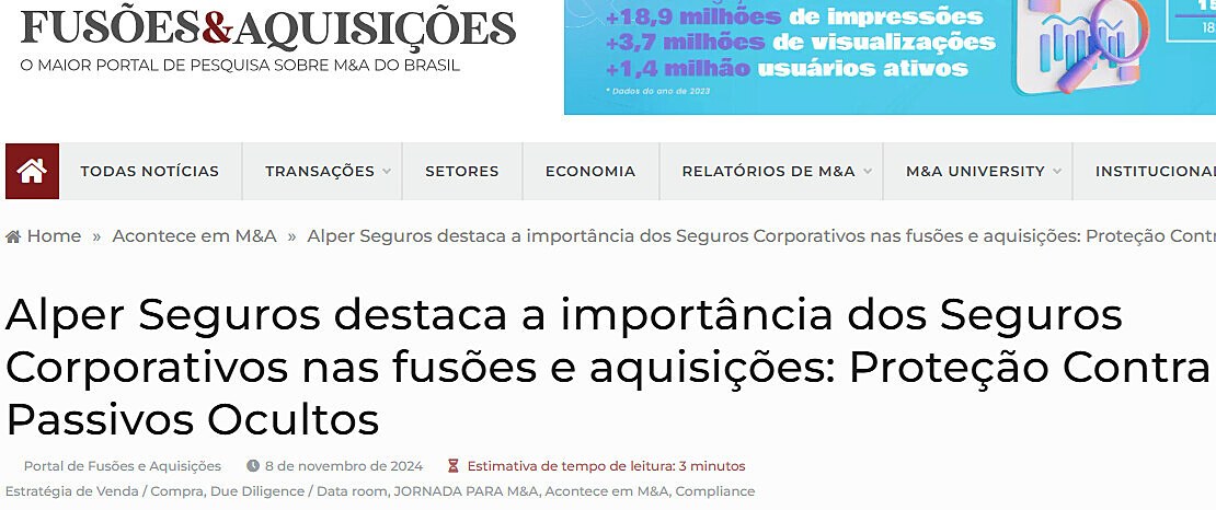 Alper Seguros destaca a importncia dos Seguros Corporativos nas fuses e aquisies: Proteo Contra Passivos Ocultos